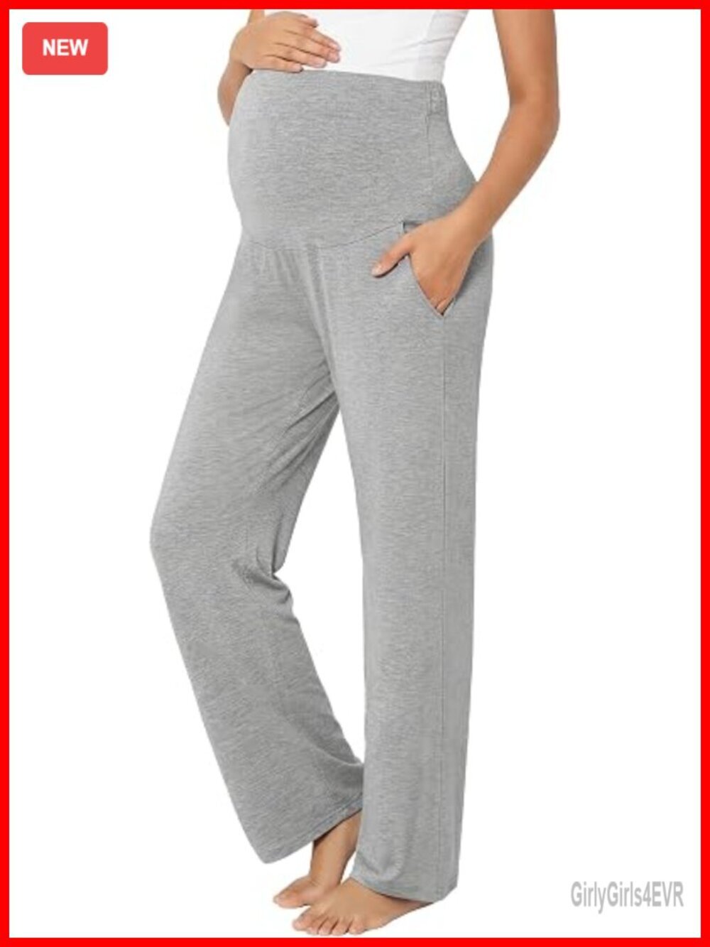 Maternity Lounge Pajama Pants - Stretchy Wide Leg with Pockets
